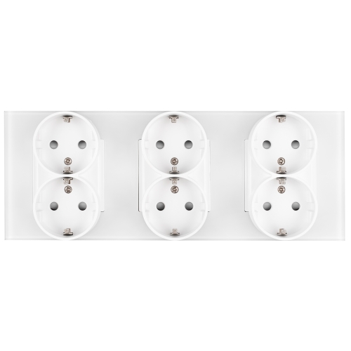Priză Triplă Din Sticlă Mată Albă Schuko Ramă Triplă Și 3 X Priză