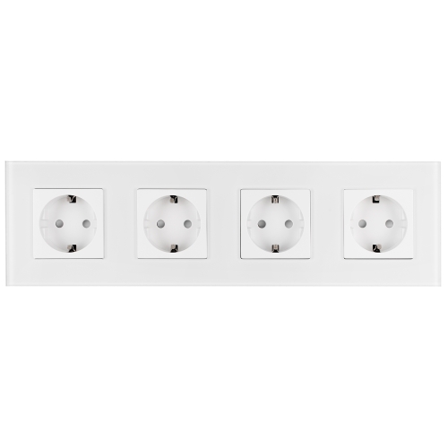 Priză Cvadruplă Din Sticlă Mată Schuko Albă Ramă Cvadruplă Și 4 X Prize