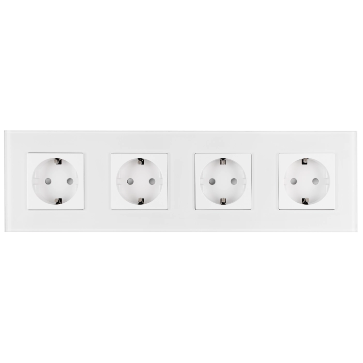 Priză Cvadruplă Din Sticlă Mată Schuko Albă Ramă Cvadruplă Și 4 X Prize