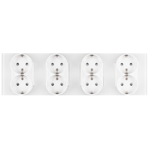 Priză Cvadruplă Din Sticlă Mată Schuko Albă Ramă Cvadruplă Și 4 X Prize