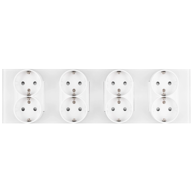 Priză Cvadruplă Din Sticlă Mată Schuko Albă Ramă Cvadruplă Și 4 X Prize