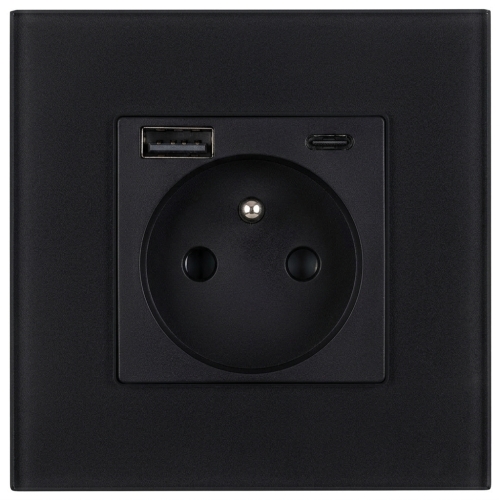 Priză Din Sticlă Mată Cu Pin De Împământare + Încărcător Dublu USB A+C 20W MIUUN