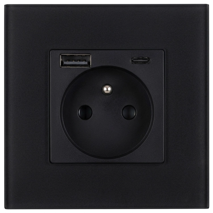 Priză Din Sticlă Mată Cu Pin De Împământare + Încărcător Dublu USB A+C 20W MIUUN