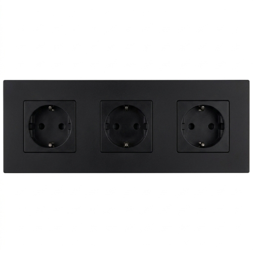 Priză Triplă Din Sticlă Mată Neagră Schuko Ramă Triplă Și 3 X Priză
