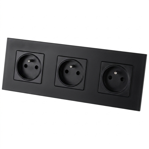 Priză Triplă Din Sticlă Mată Neagră Ramă Triplă Și 3 X Priză MIUUN