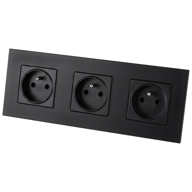 Priză Triplă Din Sticlă Mată Neagră Ramă Triplă Și 3 X Priză MIUUN
