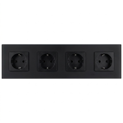 Priză Cvadruplă Din Sticlă Mată Schuko Neagră Ramă Cvadruplă Și 4 X Priză