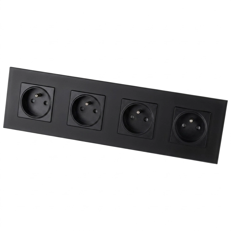 Priză Cvadruplă Din Sticlă Mată Neagră Ramă Cvadruplă Și 4 X Priză MIUUN