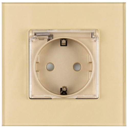 Priză Din Sticlă Mată Cu Capac Schuko Împământare Fără Pin Auriu MIUUN