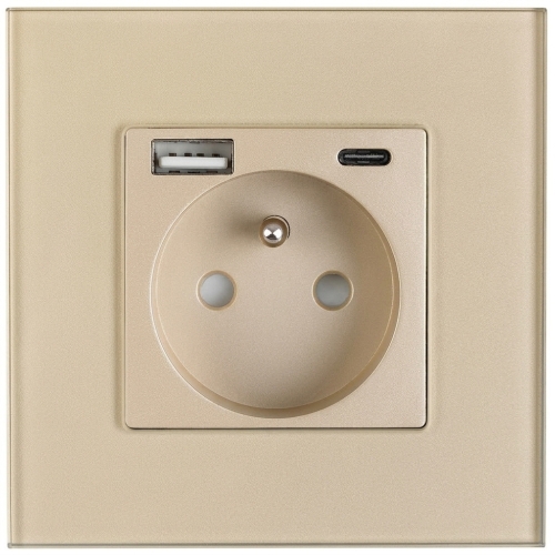 Priză Din Sticlă Mată Cu Pin + Încărcător Dublu USB A+C 20W MIUUN
