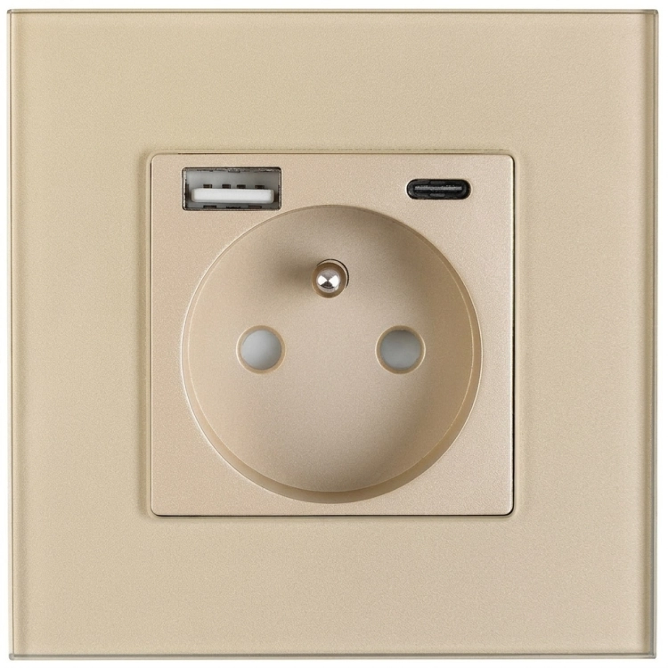 Priză Din Sticlă Mată Cu Pin + Încărcător Dublu USB A+C 20W MIUUN