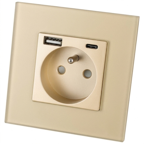 Priză Din Sticlă Mată Cu Pin + Încărcător Dublu USB A+C 20W MIUUN