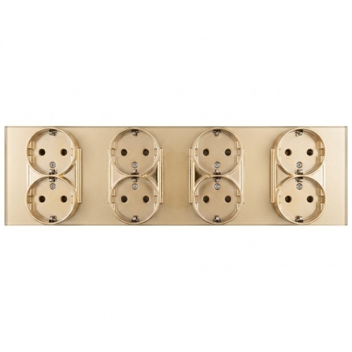 Priză Cvadrublă Din Sticlă Mată Schuko Aurie Ramă Cvadrublă Și 4 X Prize