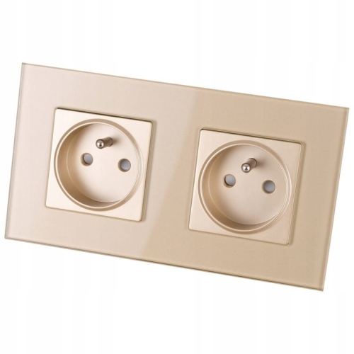 Priză Dublă Din Sticlă Aurie Set Ramă Dublă Și 2 X Priză