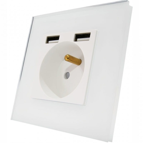 Priză Cu Pin Albă Din Sticlă + Încărcător Dublu USB A+A 2.4A