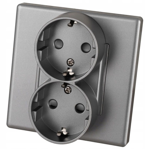 Priză Dublă Schuko Gri Cu Împământare Fără Pin Set Cu Ramă PCV