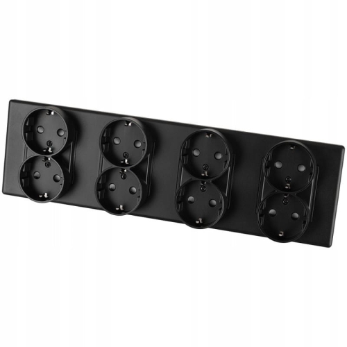 Priză Cvadruplă Neagră Schuko Ramă PVC Cvadruplă Și 4 X Priză
