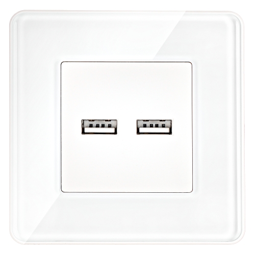 Încărcător USB Dublu 3.1A Alb Set Cu Ramă Din Sticlă Lucioasă MIUUN