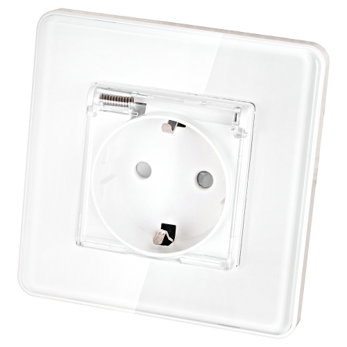 Priză Din Sticlă Lucioasă Cu Capac Schuko Cu Împământare Fără Pin Albă MIUUN