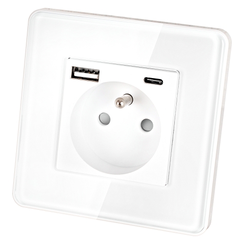Priză Din Sticlă Lucioasă Cu Pin + Încărcător USB A+C Dublu 20W MIUUN