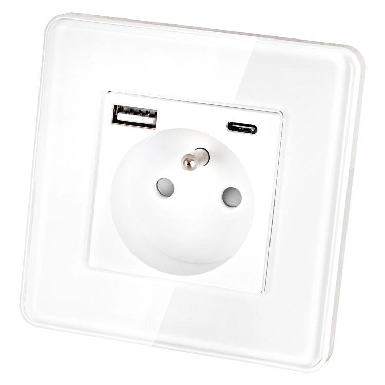 Priză Din Sticlă Lucioasă Cu Pin + Încărcător USB A+C Dublu 20W MIUUN