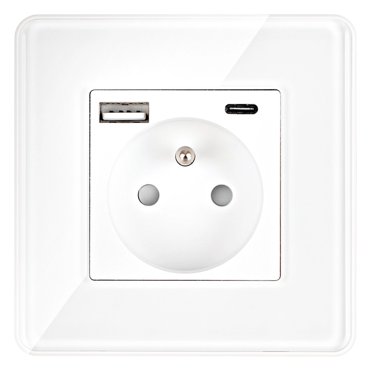 Priză Din Sticlă Lucioasă Cu Pin + Încărcător USB A+C Dublu 20W MIUUN