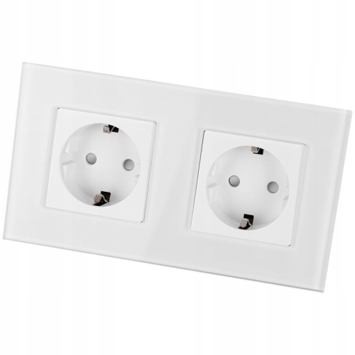 Priză Din Sticlă Dublă Schuko Albă Ramă Dublă Și 2 X Prize