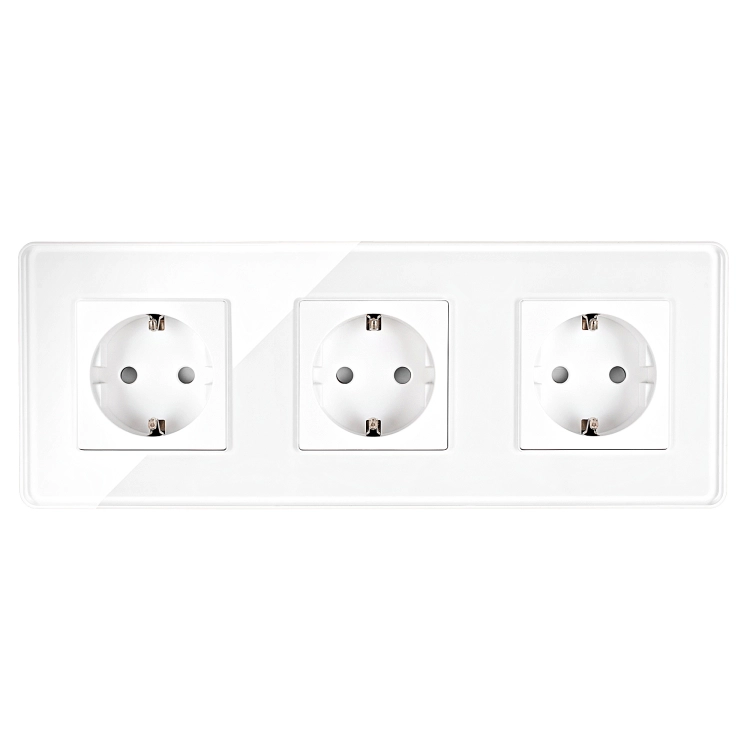 Priză Triplă Din Sticlă Lucioasă Albă Schuko Ramă Triplă Și 3 X Prize