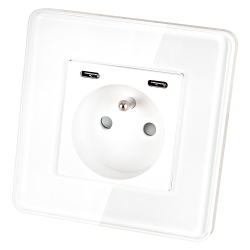 Priză Din Sticlă Lucioasă + Încărcător Dublu USB C+C 20W Alb MIUUN