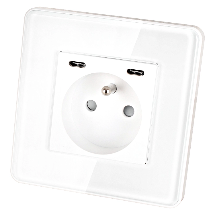 Priză Din Sticlă Lucioasă + Încărcător Dublu USB C+C 20W Alb MIUUN