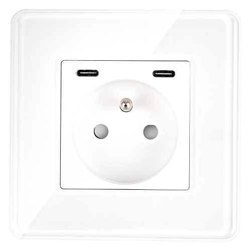 Priză Din Sticlă Lucioasă + Încărcător Dublu USB C+C 20W Alb MIUUN