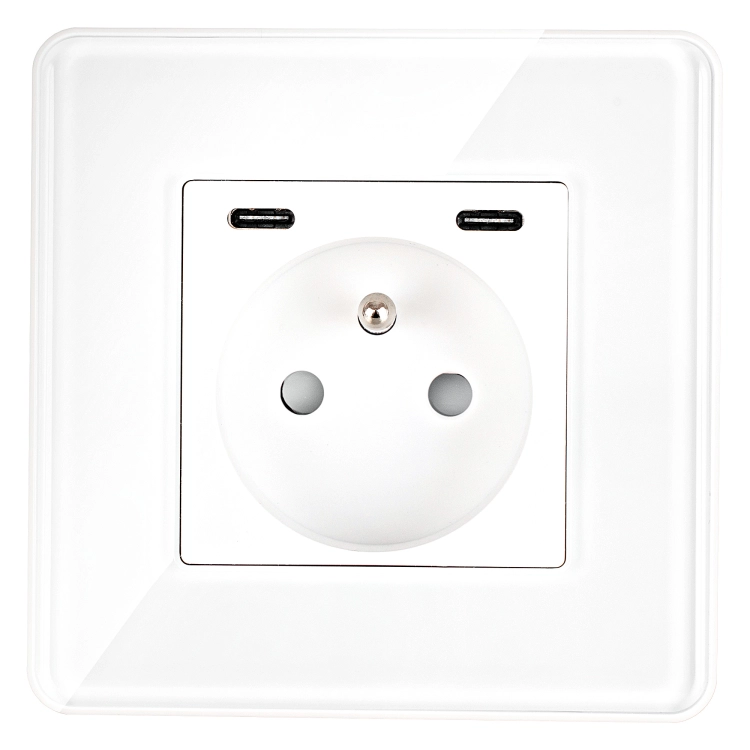 Priză Din Sticlă Lucioasă + Încărcător Dublu USB C+C 20W Alb MIUUN