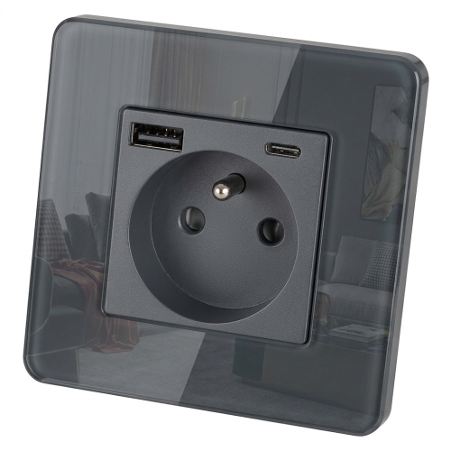 Priză Din Sticlă Lucioasă Cu Pin + Încărcător Dublu USB A+C 20W MIUUN