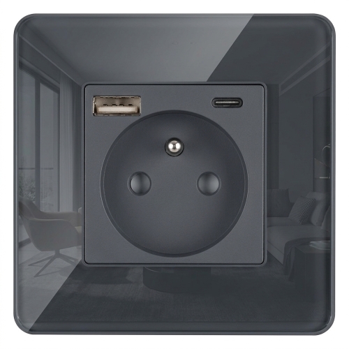 Priză Din Sticlă Lucioasă Cu Pin + Încărcător Dublu USB A+C 20W MIUUN