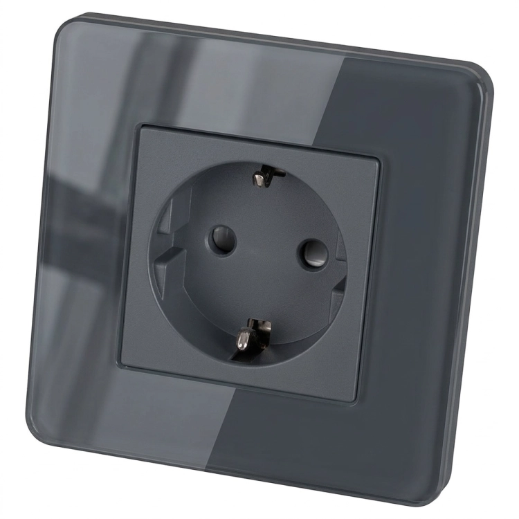 Priză Din Sticlă Lucioasă Schuko Cu Împământare Fără Pin Gri MIUUN