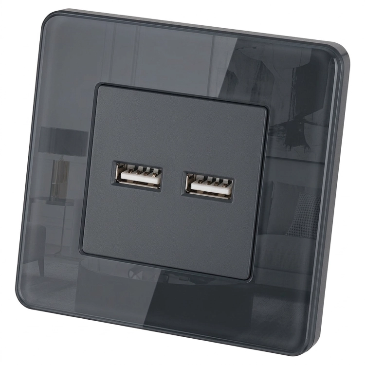 Încărcător Dublu USB 3.1A Gri Set Cu Ramă Din Sticlă Lucioasă MIUUN