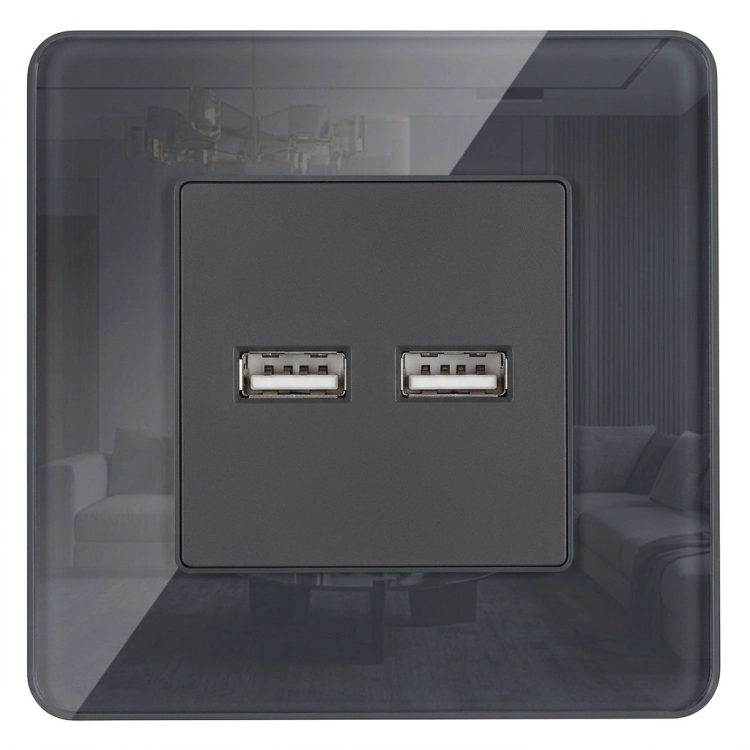 Încărcător Dublu USB 3.1A Gri Set Cu Ramă Din Sticlă Lucioasă MIUUN