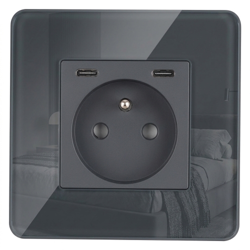 Priză Din Sticlă Lucioasă + Încărcător Dublu USB C+C 20W Gri MIUUN