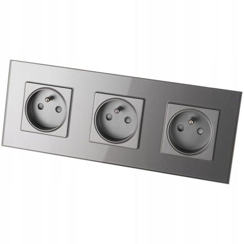 Priză Triplă Din Sticlă Gri Set Ramă Triplă Și 3 X Priză Simplă
