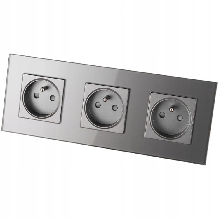 Priză Triplă Din Sticlă Gri Set Ramă Triplă Și 3 X Priză Simplă