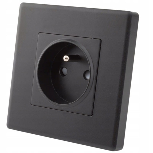 Priză Neagră Cu Pin De Împământare Set Cu Ramă PVC