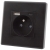 Priză Neagră Cu Pin De Împământare + Priză USB A+C 20W Set Cu Ramă PVC