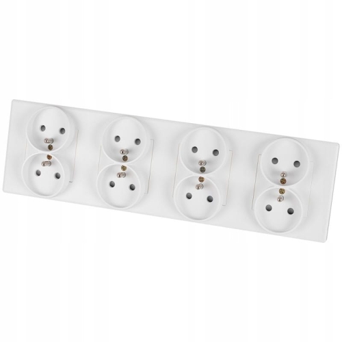 Priză Cvadriplă Albă Cu Pin Set Ramă PCV Cvadriplă 4 X Prize Duble