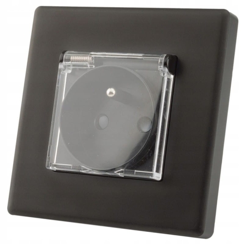 Priză Neagră Cu Capac Cu Pin De Împământare Set Cu Ramă PVC