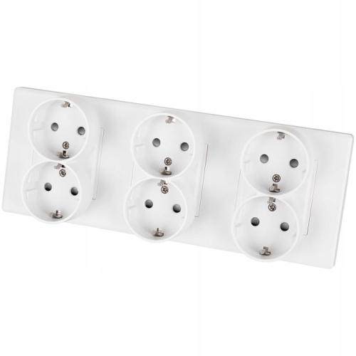 Priză Triplă Schuko Albă Ramă PVC Triplă Și 3 X Priză