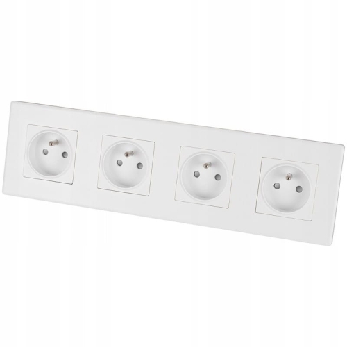 Priză Cvadriplă Albă Cu Pin Set Ramă PCV Cvadriplă 4 X Prize Simple