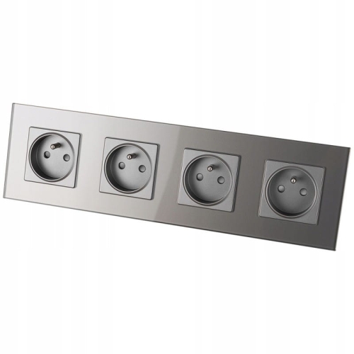 Priză Cvadrupală Din Sticlă Gri Set Ramă Cvadrupală 4 X Priză Simplă