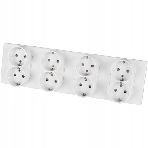 Priză Cvadruplă Schuko Albă Ramă PVC Cvadruplă Și 4 X Priză