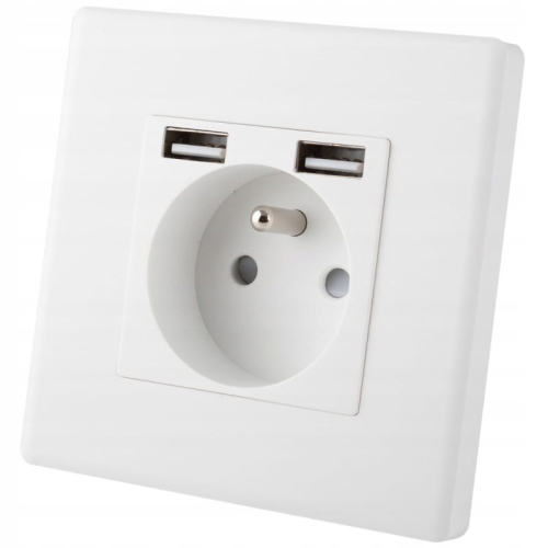 Priză Albă + Încărcător Dublu USB 2.4A A+A Set Cu Ramă PVC