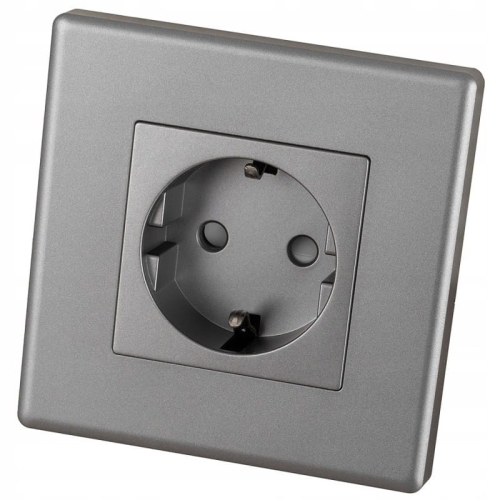 Priză Schuko Cu Împământare Fără Pin Gri Set Cu Ramă PCV